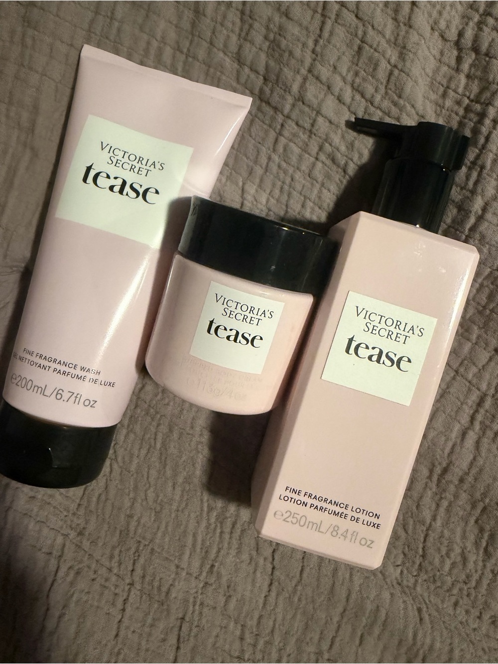 Victoria's Secret Tease Body Care Trio - Pale Pink & Black Accents
